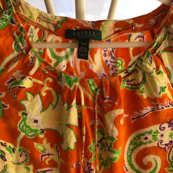 LAUREN RALPH LAUREN T-SHIRT ORANGE PAISLEY FLORAL MP NWOT - Picture 3 of 7